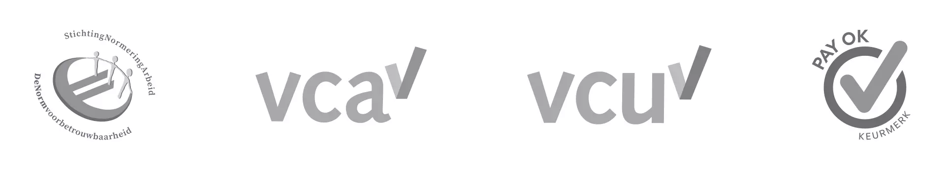 Certified for Safety, Quality, and Fairness Certification logos for safety, quality, and fair payment: SSVV, VCA, VCU, and PayOK.